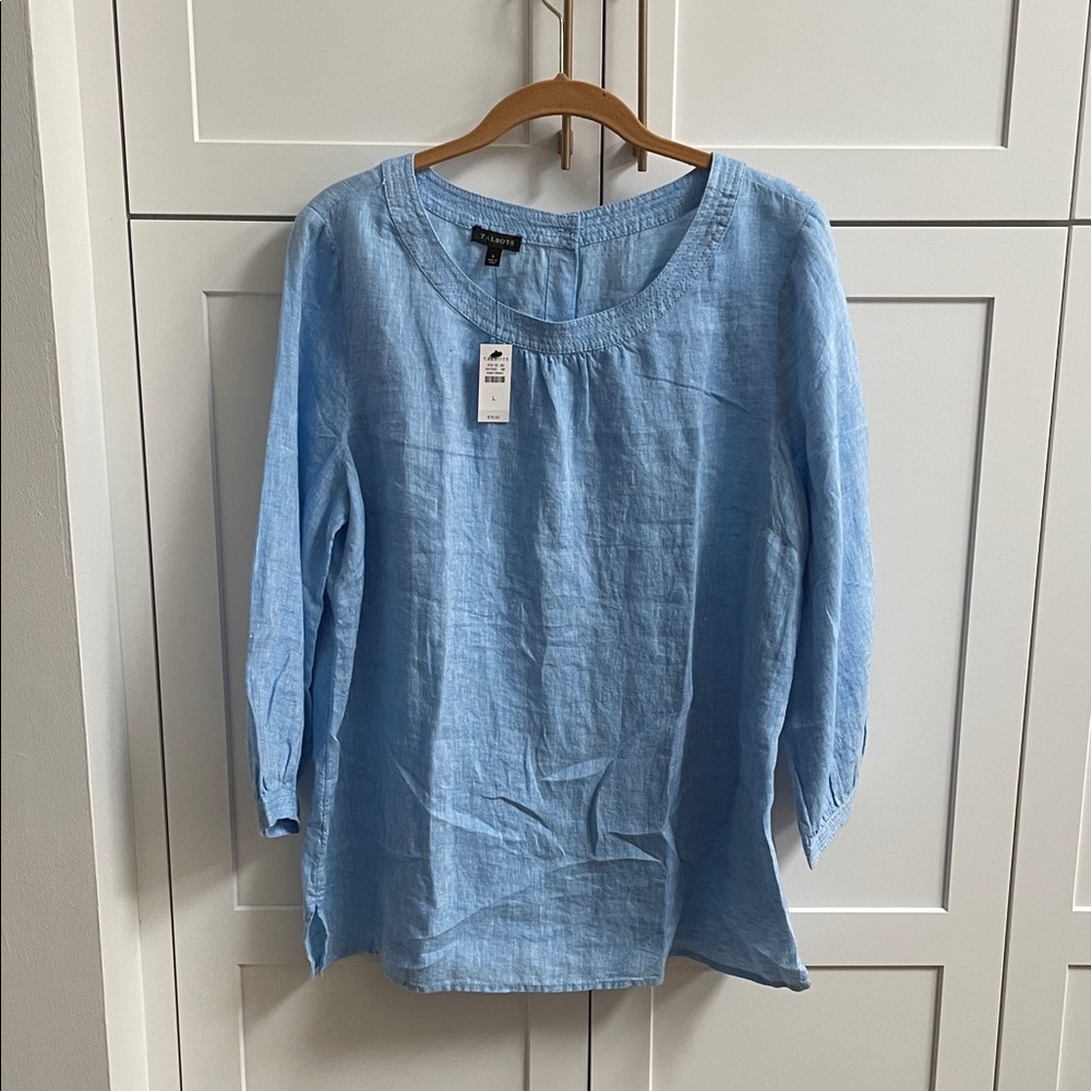 Talbots Blue 3/4 Sleeve Linen Blouse